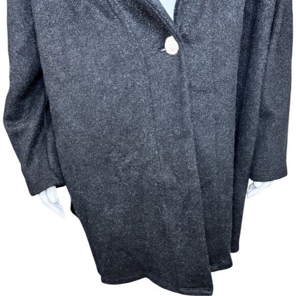 Dennis Basso Black Metallic Knit Sweater Shawl Collar Long Sleeve 1X Relaxed - Picture 9 of 13